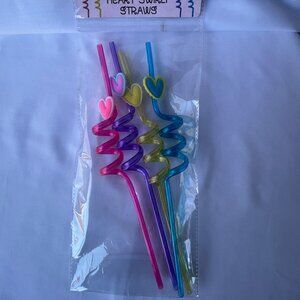 Heart Swirl Drinking Straws Pink, Purple, Yellow & Blue Party Set